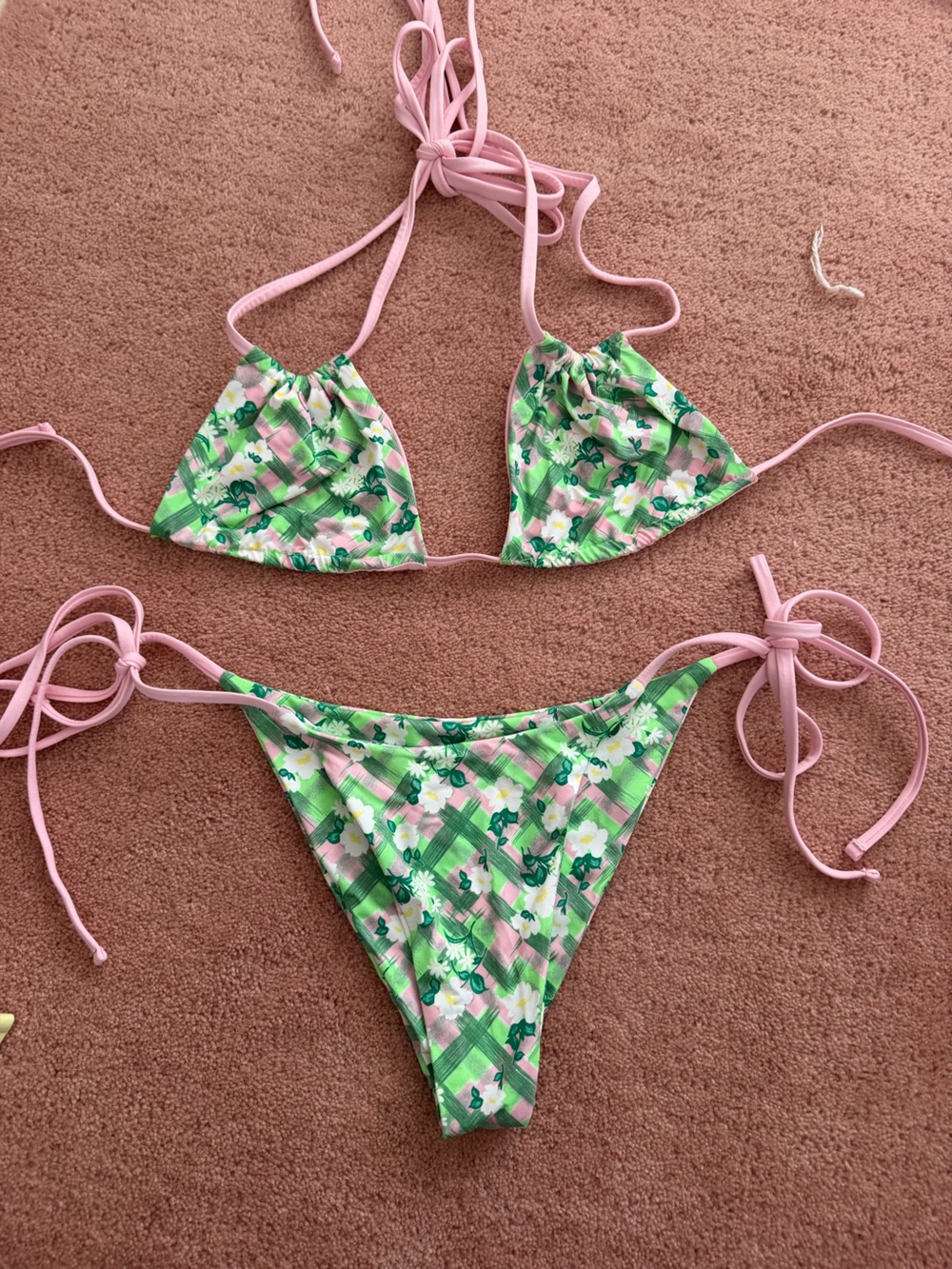 Frankie's Bikinis Pink & Green Floral Girls' Tie Bikini